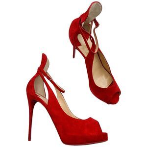 Christian Louboutin Mascaralta 120 Platform Heels in Red Suede Size 40 US 10